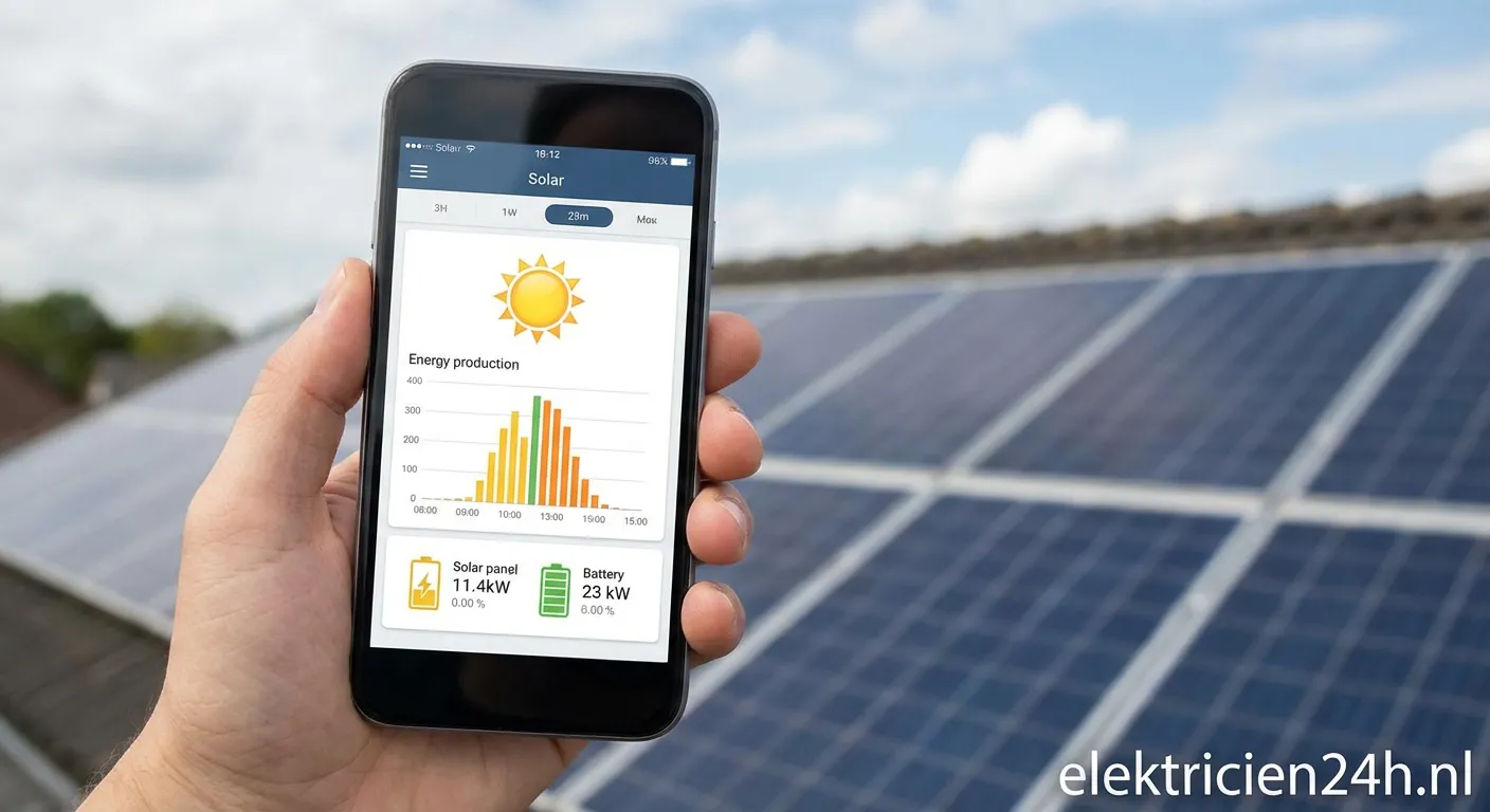 Man bekijkt grafieken op monitoring zonnepanelen app op telefoon