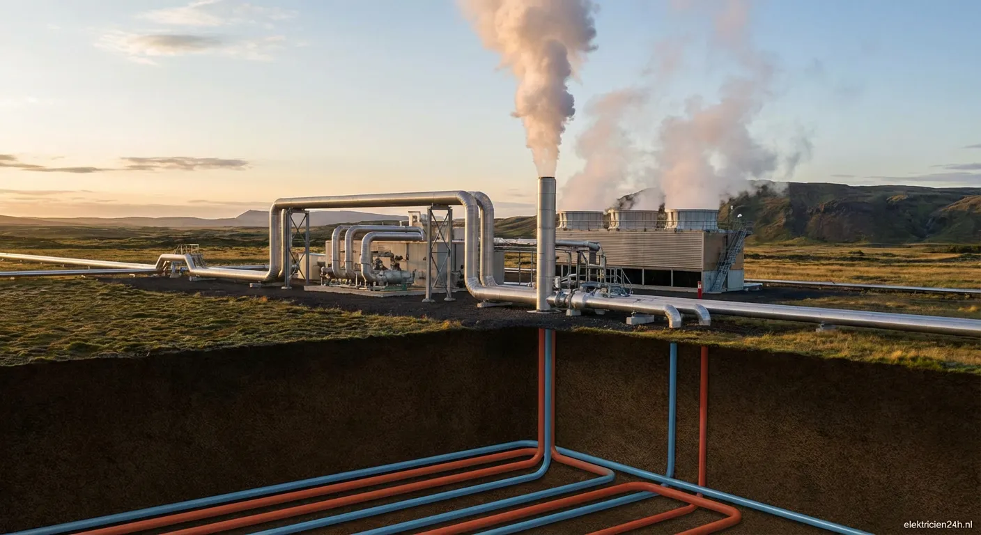 Moderne geothermie installatie met warmtepomp en leidingwerk in technische ruimte