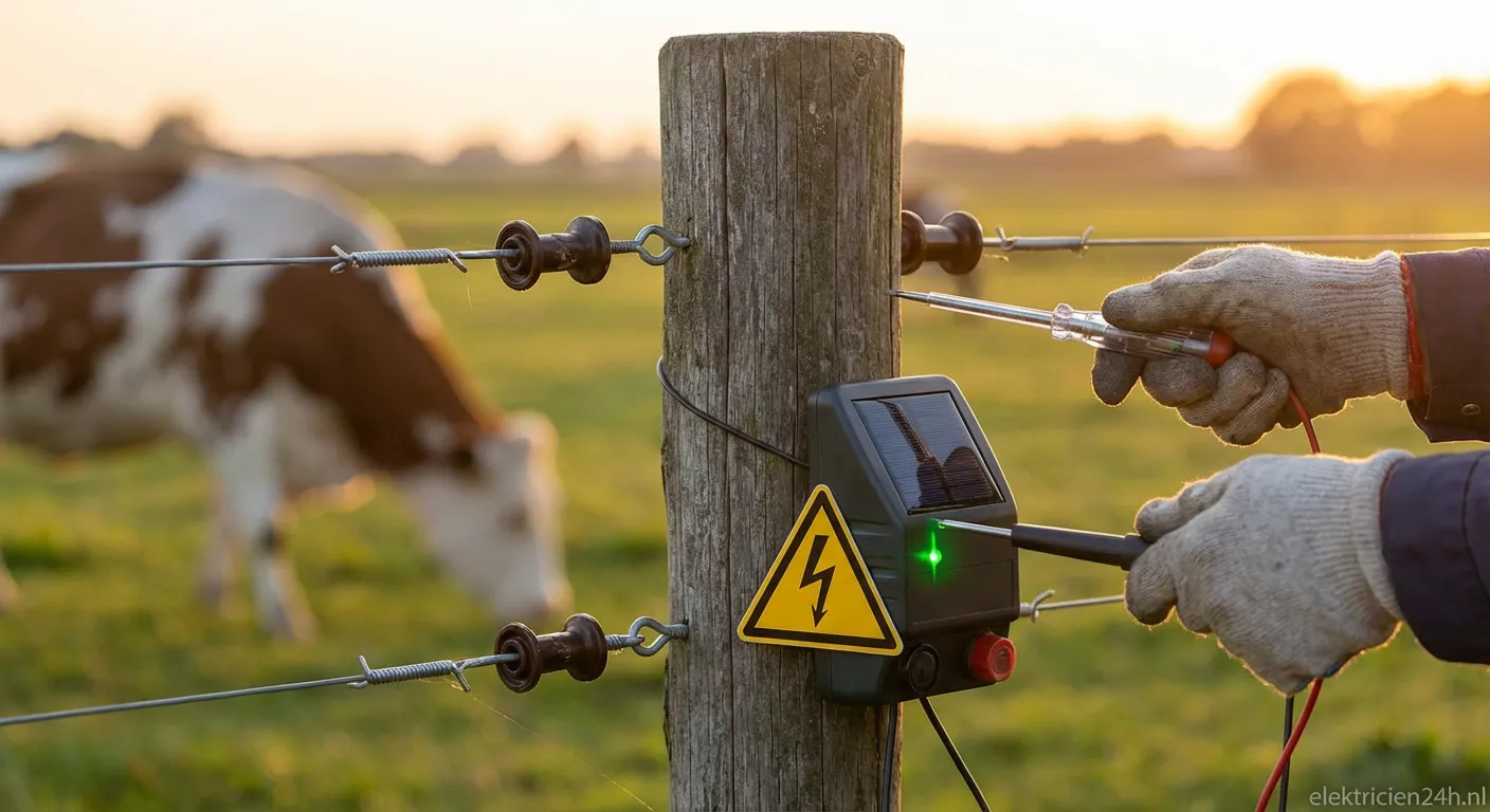Installatie van een elektrisch hekwerk met isolatoren en schrikdraad
