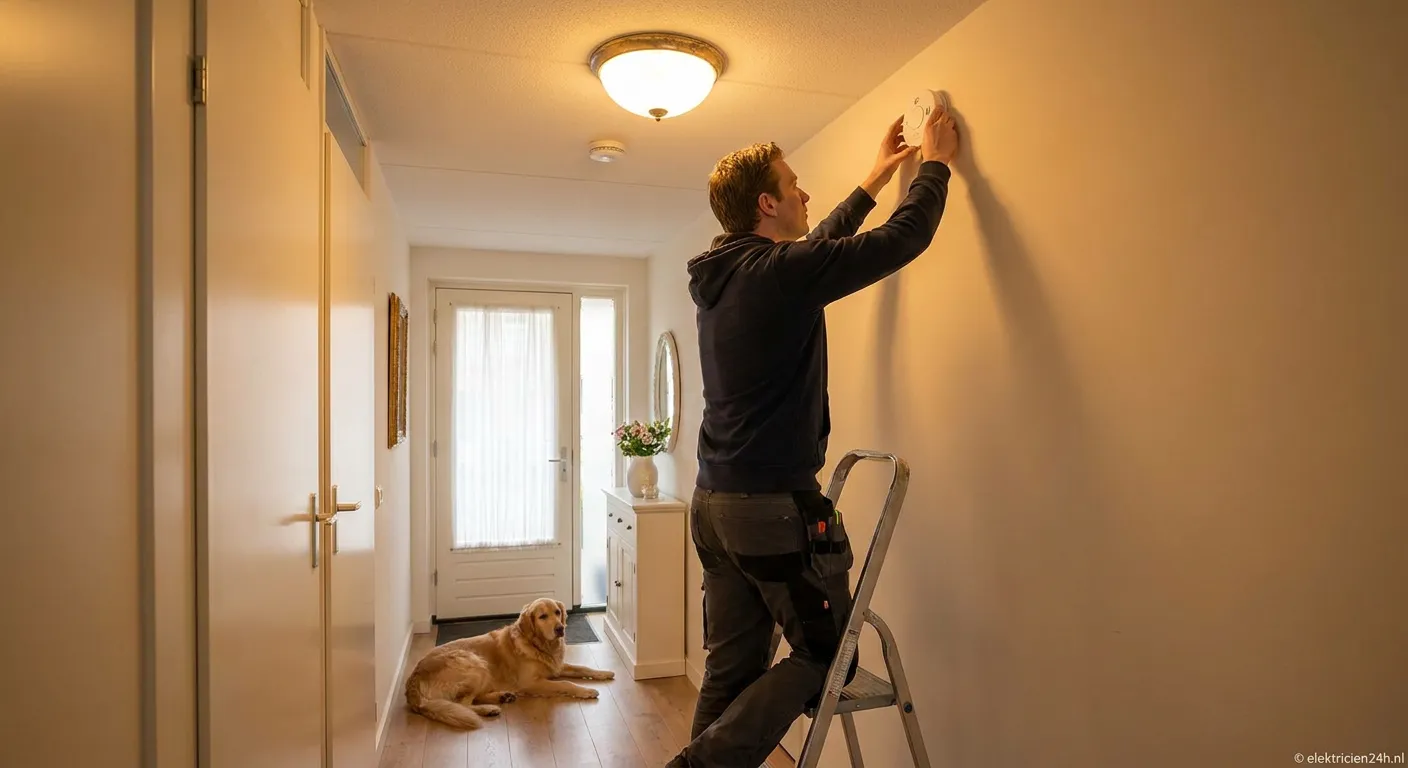 Koolmonoxidemelder installeren aan plafond in moderne woning