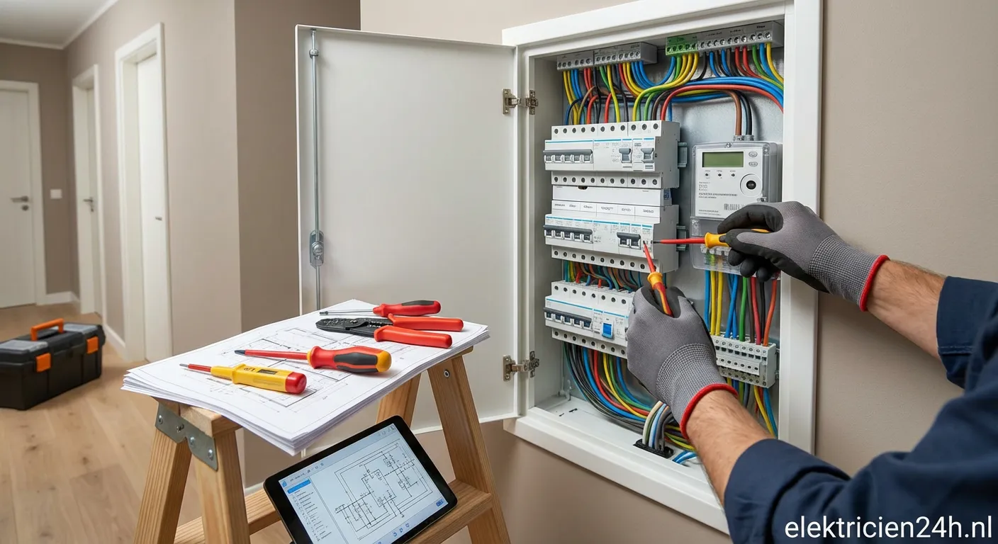 Moderne meterkast met automaten en aardlekschakelaars volgens NEN 1010 normen