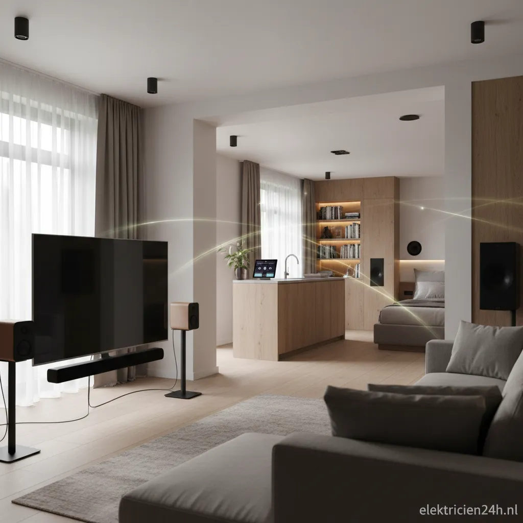 Modern multi-room audio systeem in een woonkamer