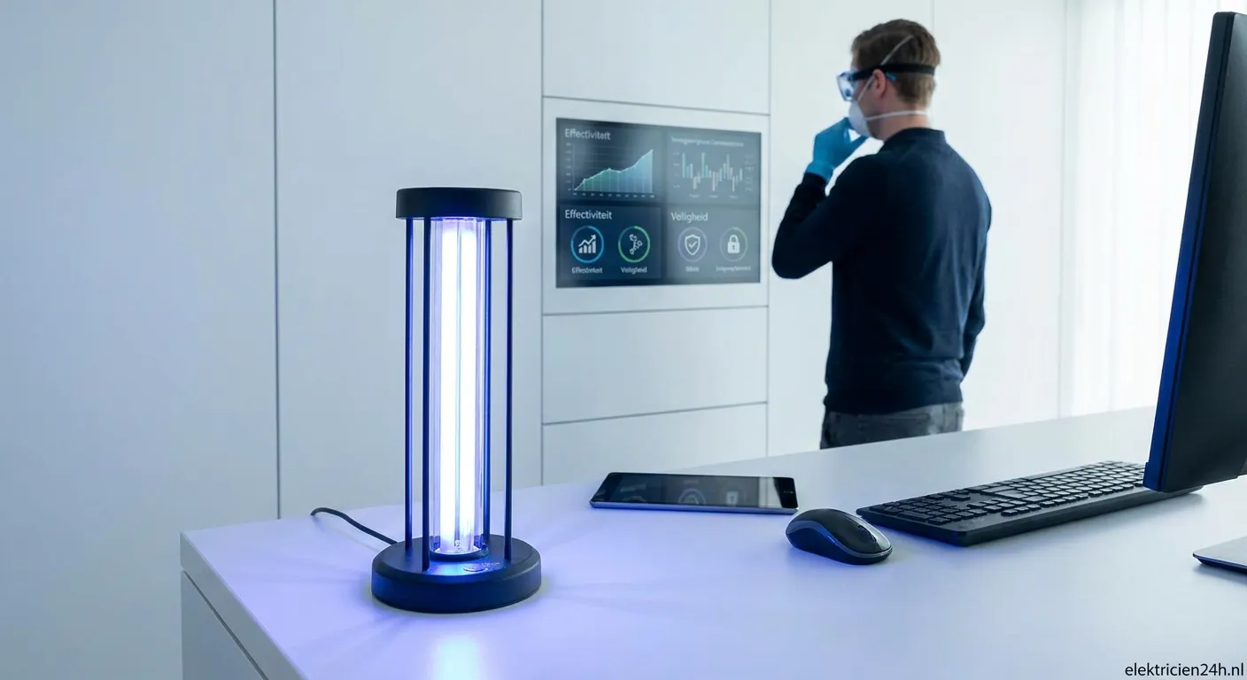 UV-C desinfectie lamp in werking
