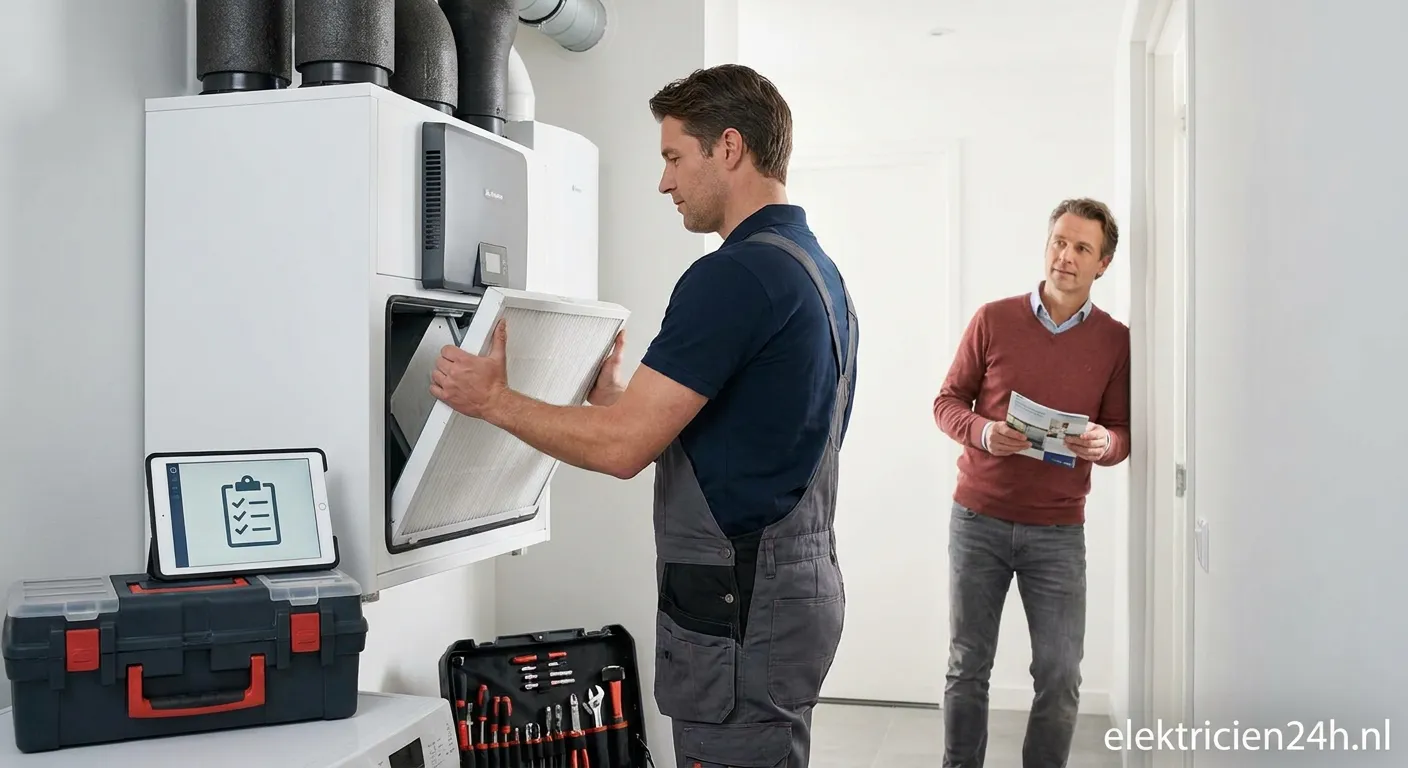 Technicus voert WTW-installatie onderhoud uit